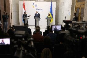 Press conference of Andrii Sybiha, Xavier Bettel and Yuriko Backes in Kyiv